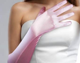 Roze satijnen operahandschoenen (50 cm): elegante avondfeesthandschoenen, roos, champagne, lila, lichtblauw