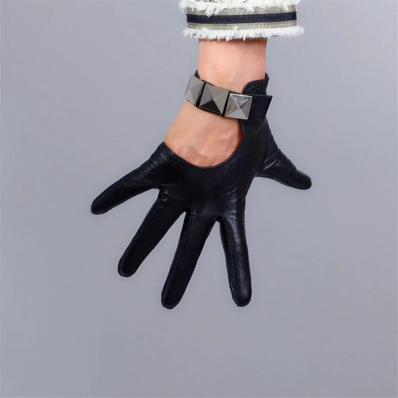Leather Bike Gloves With Studs touch Screen Patent Leather Etsy