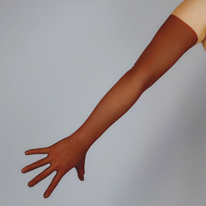 Brown Mesh Long Gloves Indigo Stretchy Elastic Opera Gloves Etsy