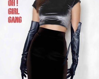 Black Genuine Leather Opera-Length Gloves with Zipper – 45 cm/60 cm Fashion, Performance Accessory, Stage, Cosplay, Evening