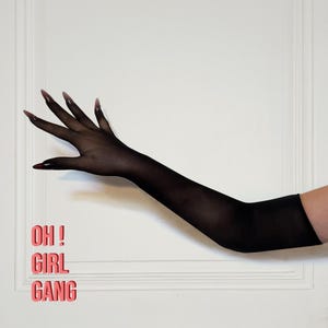 Black Seamless Gloves with Red Nails: Rave Costume, Drag Queen, Party Accessories.