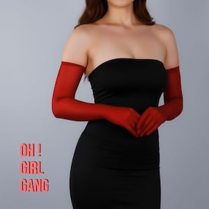 Burgundy mesh touch-screen gloves (70cm long) White, , Red, Pink, Beige Gloves, Flapper Gatsby, On stage party - Oh Girl Gang