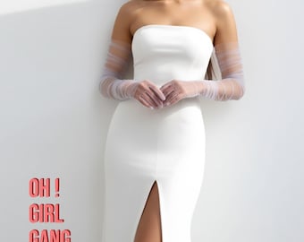White Tulle Bridal Gloves: 90cm Elegant Touchscreen Wedding, Evening Gloves