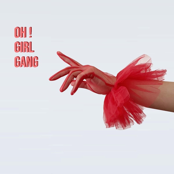 Red Ruffle Tulle Gloves: Elegant Short Gloves, Stage & Prom Accessory