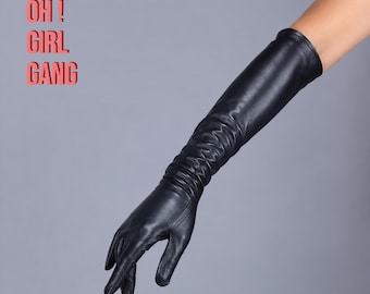 Black Leather Opera-Length Design – Touchscreen 50 cm / 70 cm Long Luxury Evening Accessory