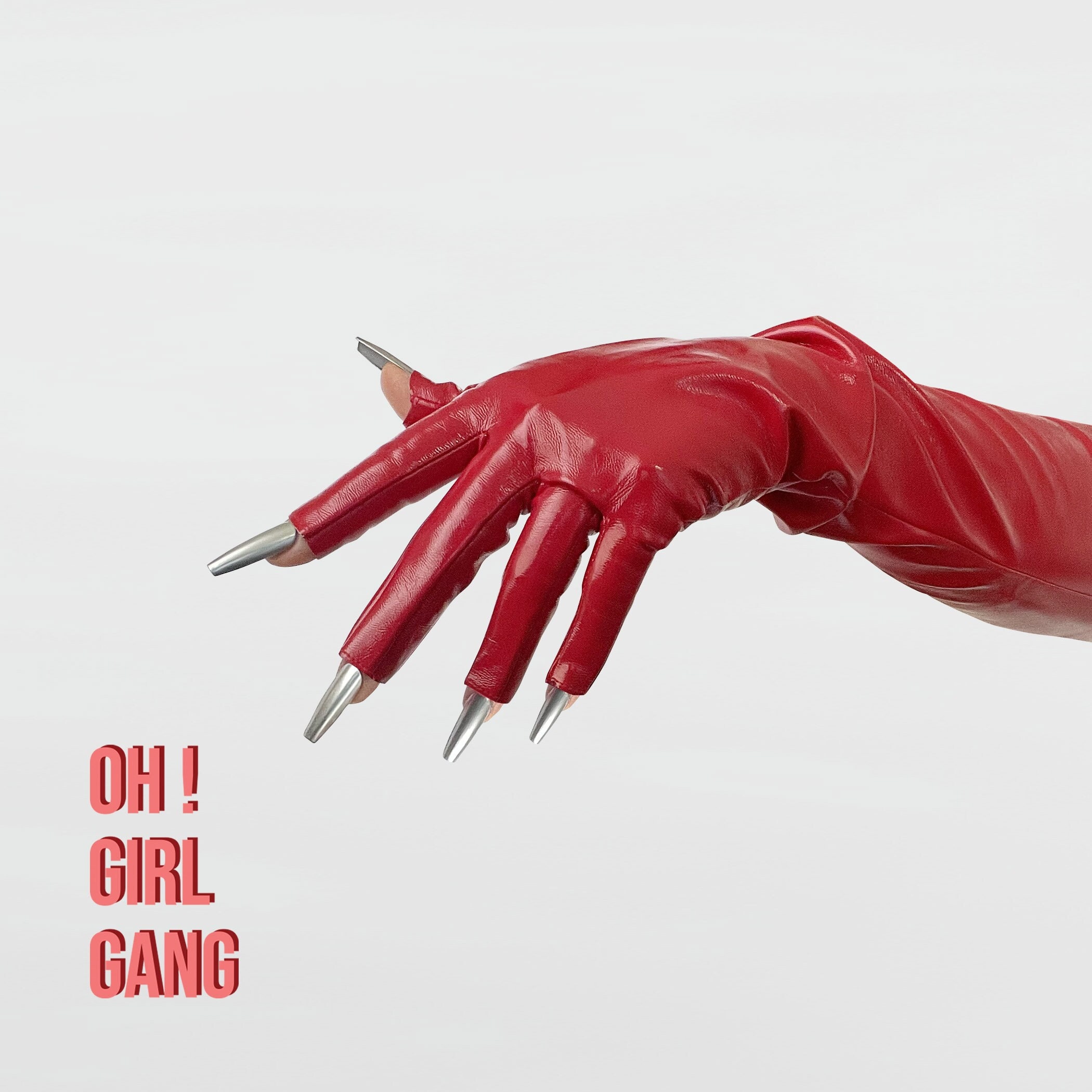Spooky Half Finger Red Patent Leather Opera Gloves (shiny