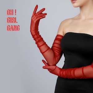 Burgundy Tulle Opera Gloves: Elegant Bridal Gloves, Stage & Drag Outfit, (Red, White, Black, Beige)