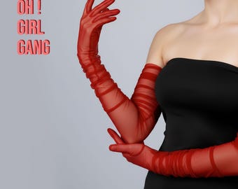 Guanti da opera in tulle bordeaux: eleganti guanti da sposa, per palcoscenico e travestimenti (rosso, bianco, nero, beige)