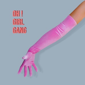 Bubble Gum Pink Opera Velvet Gloves (60cm, 40cm, 22cm) elbow length, Pink Bridal gloves, Evening, Festival Party Costume Gloves, Stage Dance