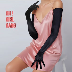 Black Silky Satin Opera Gloves: 70cm Long, Rave Disco Hen-Do Gloves (More Colors Available)