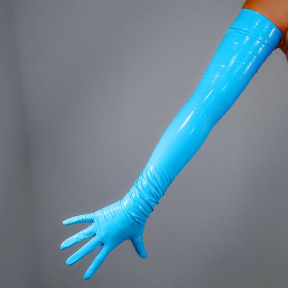 Buy Shiny Blue Latex Long Gloves Ultra Thin High Elastic Latex