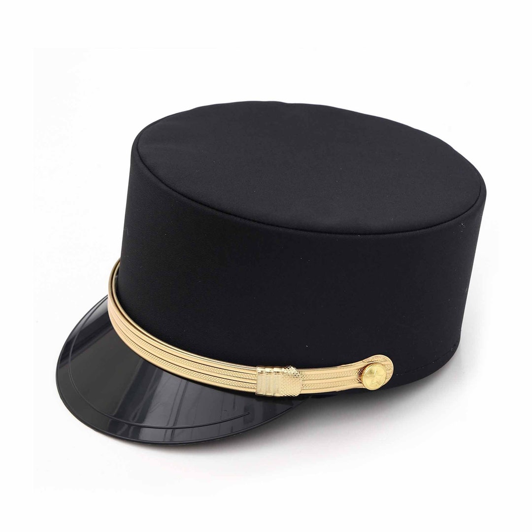 Military Caps Hat Handmade, Black Captain Hat, Costume Top Hat Derby