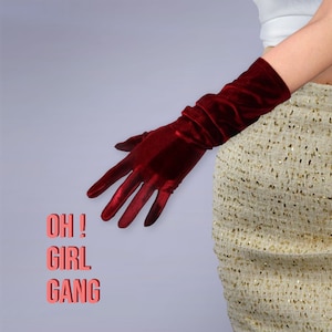 Burgundy Velvet Elbow Gloves: Opera Costume Gloves (40/60/70cm)