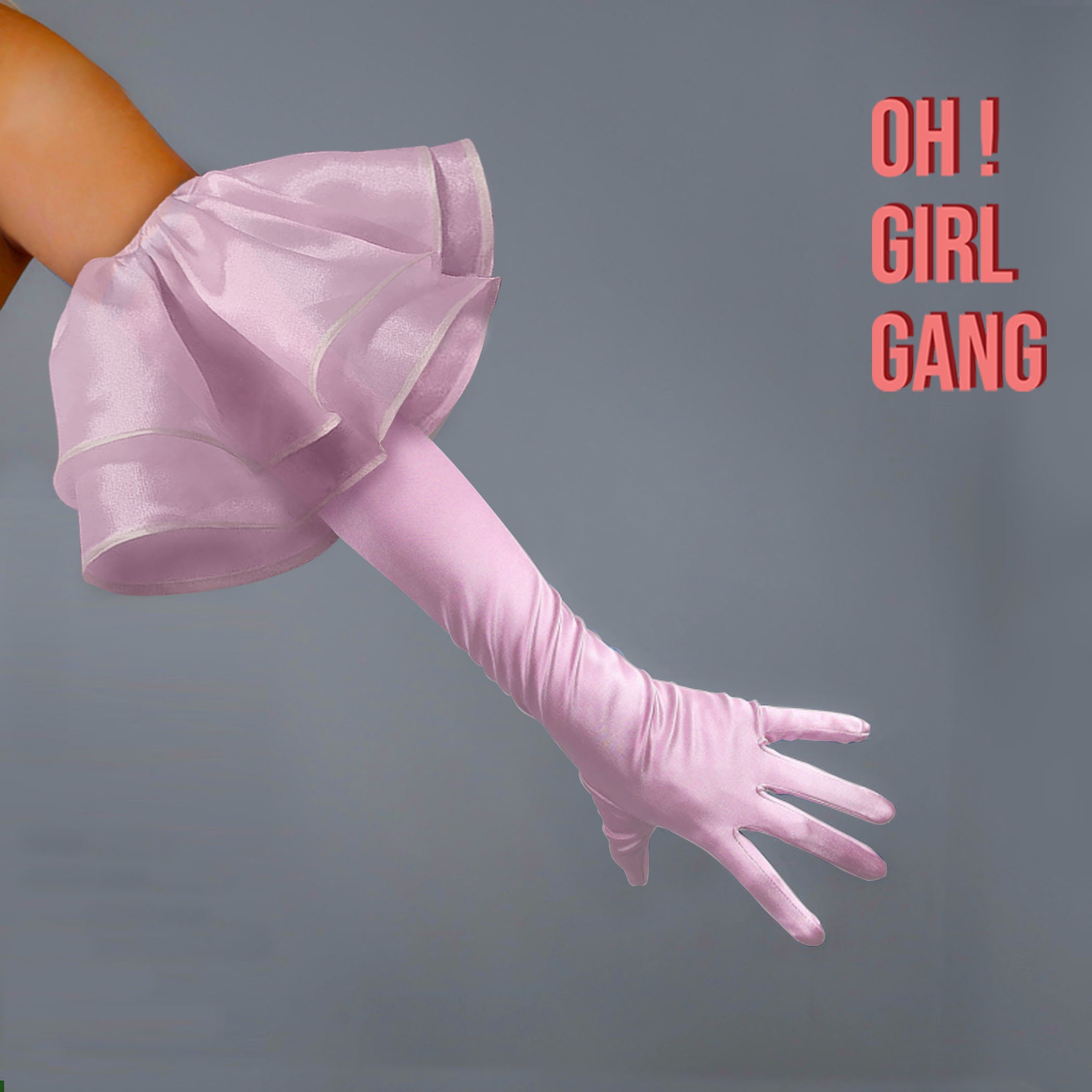 Light Pink Ruffle Satin Opera Gloves - 70s Disco Costume Gloves, Showgirl & Birthday Party Accessories - Black, Red, Magenta, White