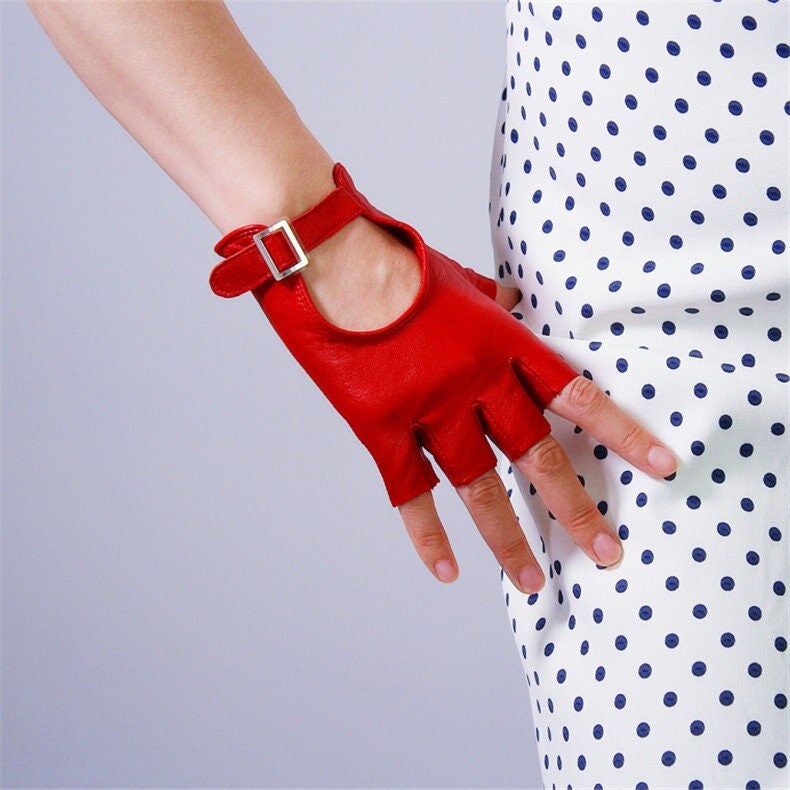 Halffinger Gloves Coloured Leather Gloves Semifinger Etsy