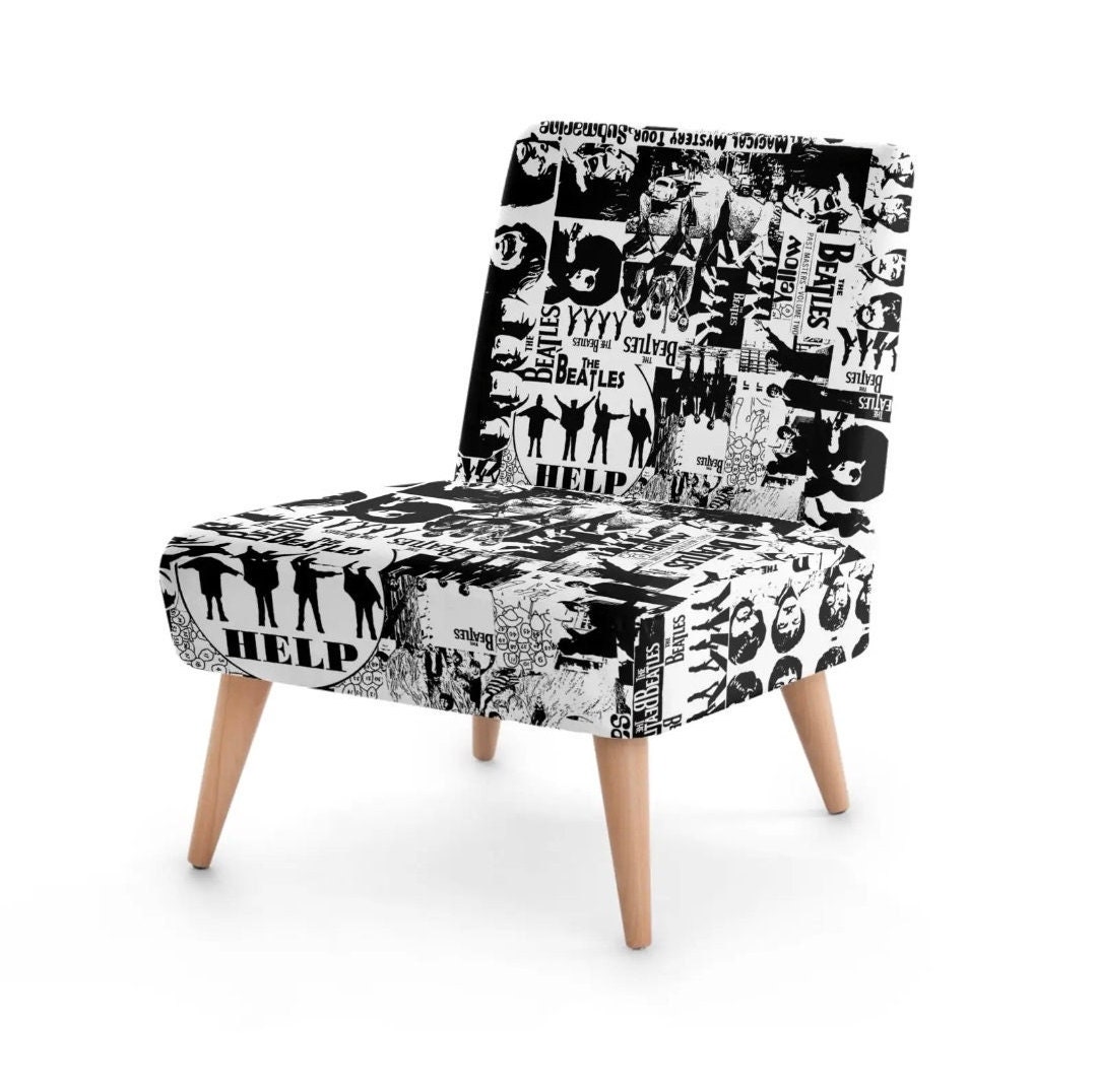 Fauteuil Beatles Collage Fait Main Noir et Blanc