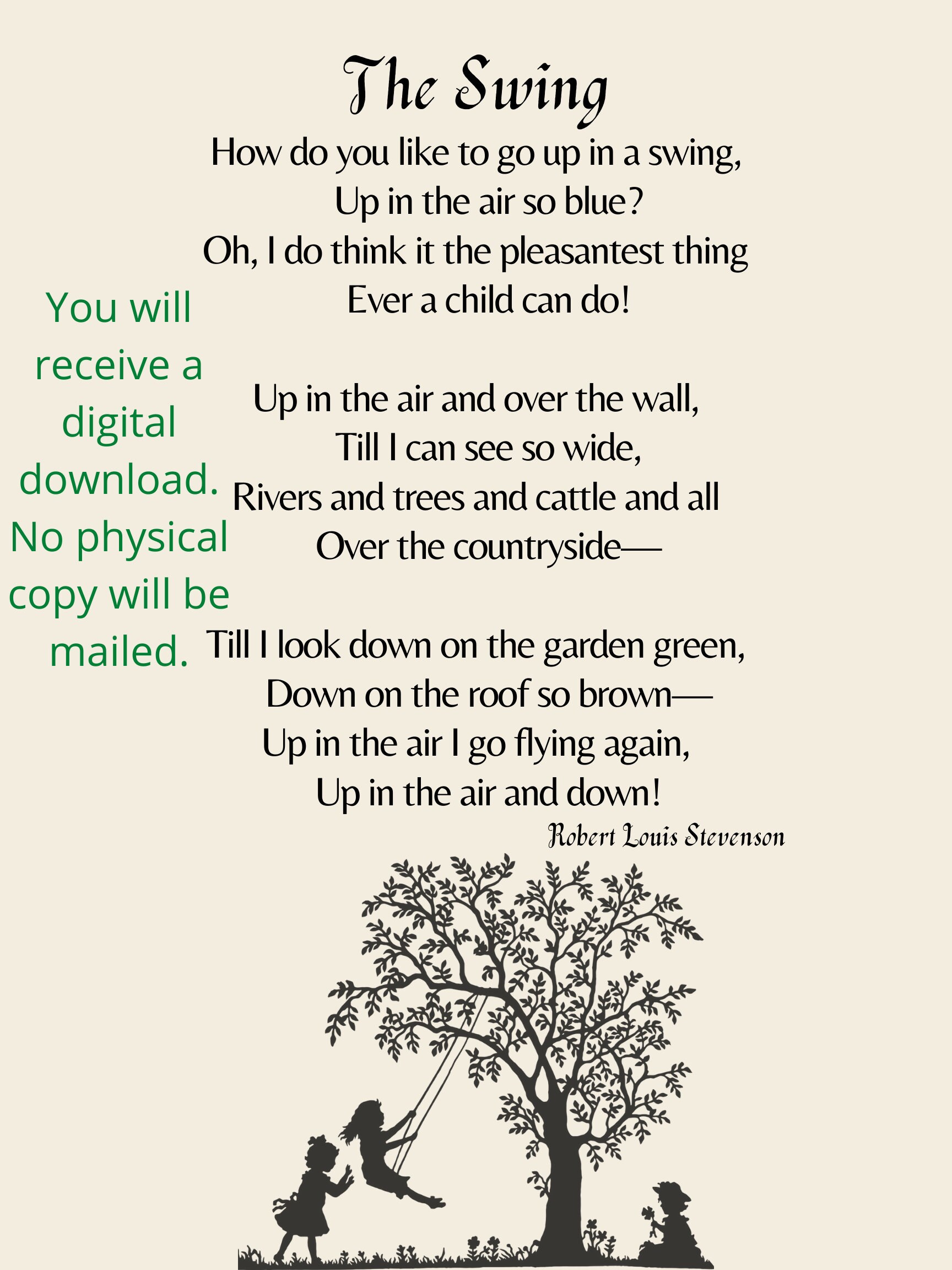 The Swing Robert Louis Stevenson Digital Print Download - Etsy Australia
