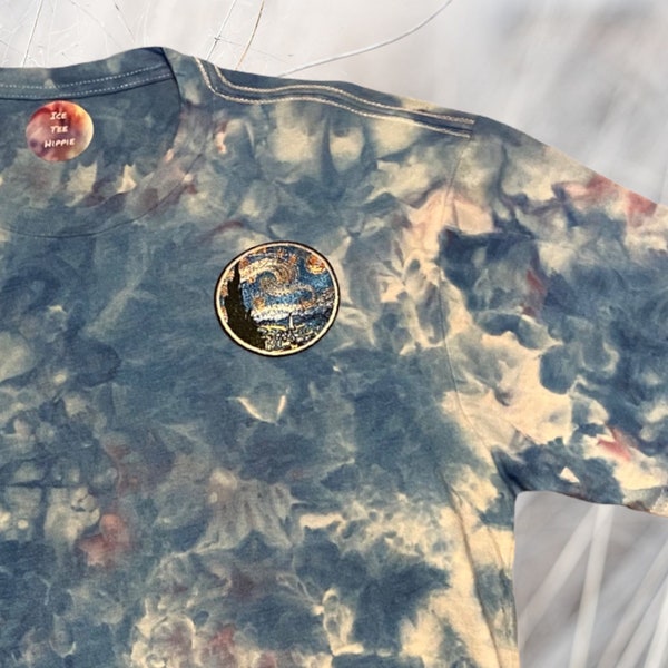 Ready to Ship New Ice Dyed Unisex Monet Starry Night Artsy Patch Shirt Large