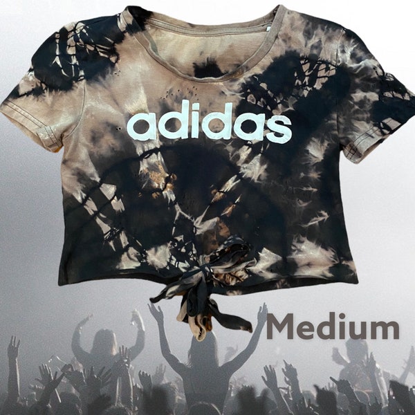 Ready to Ship Upcycled Adidas Bleached Distressed Holey Concert Crop Top