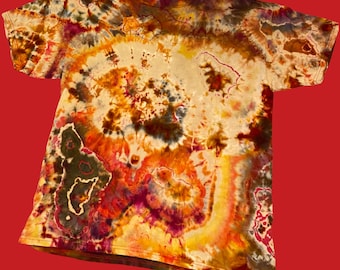 Ready to Ship Reverse Geode Ice Dye Earthy Lava Fire Tie Dye Shirt Large