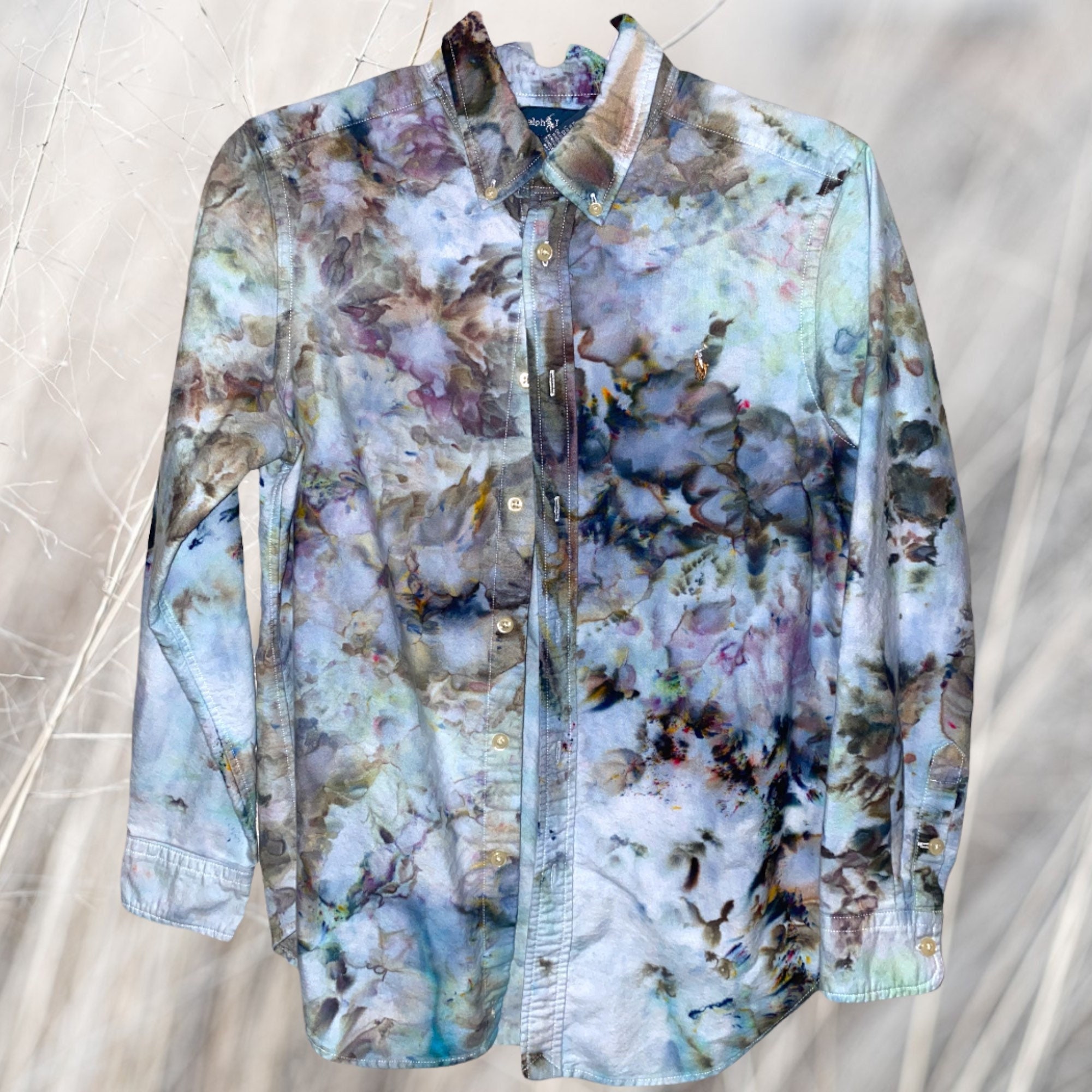 Ready to Ship Ice Dyed Ralph Lauren Polo Button Down Shirt Tie Dye Dress Shirt Wedding Prom