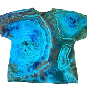 Ready to Ship Reverse Ice Dye Tie Dye Hippie Festival 2XL Agate Blue Geode Shirt
