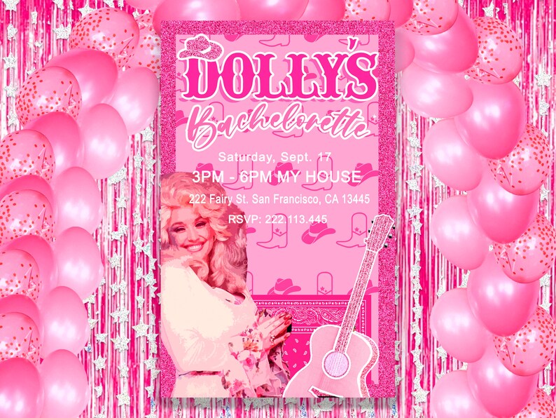 Dolly Parton Party Invitationdolly Parton Digital Etsy