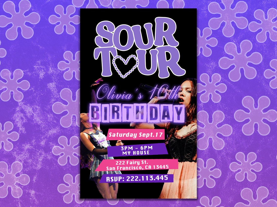 Sour Olivia Rodrigo Birthday Sour Party Digital Invitation Etsy Australia