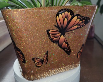 Butterfly Resin Planter, Colorful Pottery, Vinyl Decor