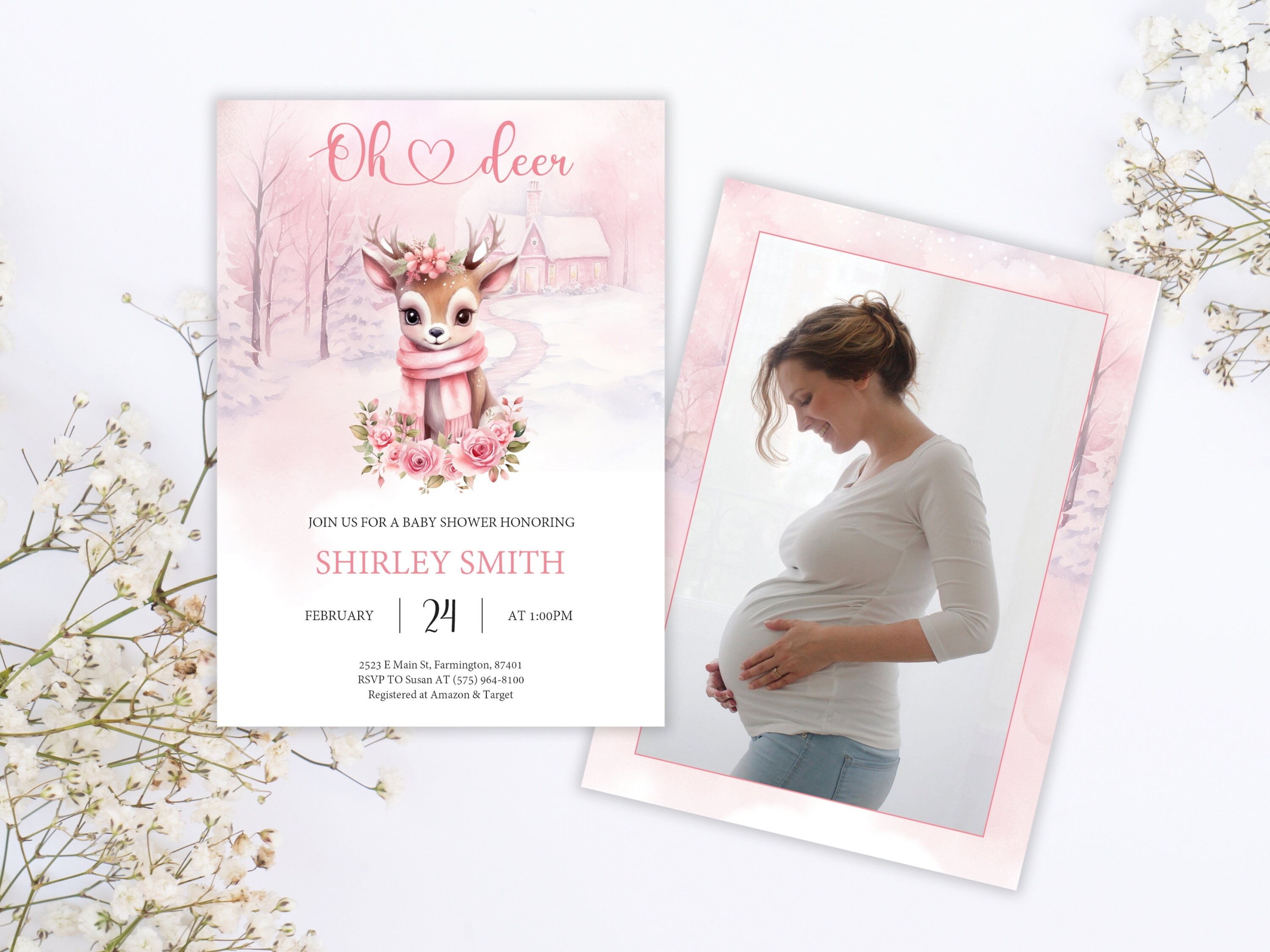 Editable Oh Deer Baby Girl Shower Invitation Instant Download Canva ...