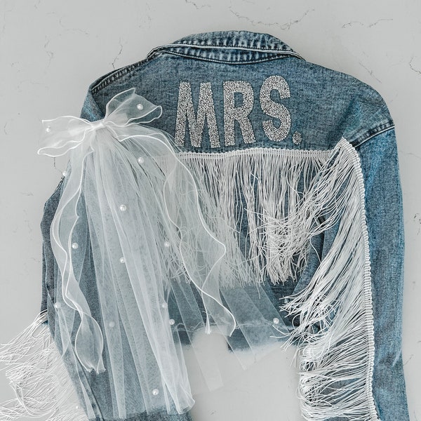 Bride Jacket - Sparkle Bridal Jean Denim Jacket avec Fringe