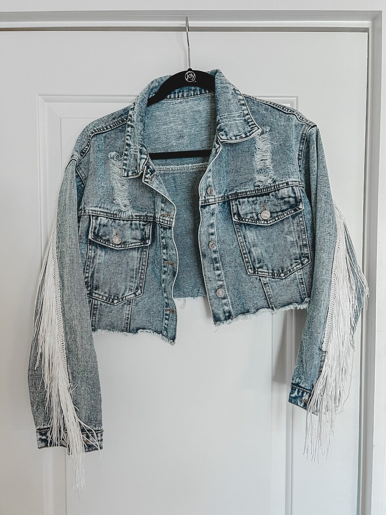 Bride Jacket Sparkle Bridal Jean Denim Jacket With Fringe Etsy