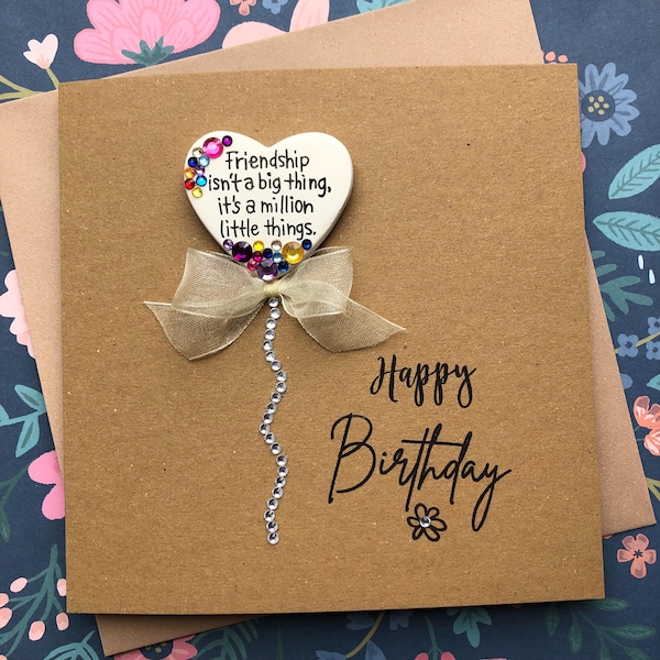 Tarjeta de cumpleaños hecha a mano para amigas, la amistad no es gran cosa, tarjeta de corazón de arcilla para amigas, tarjeta especial para amigas