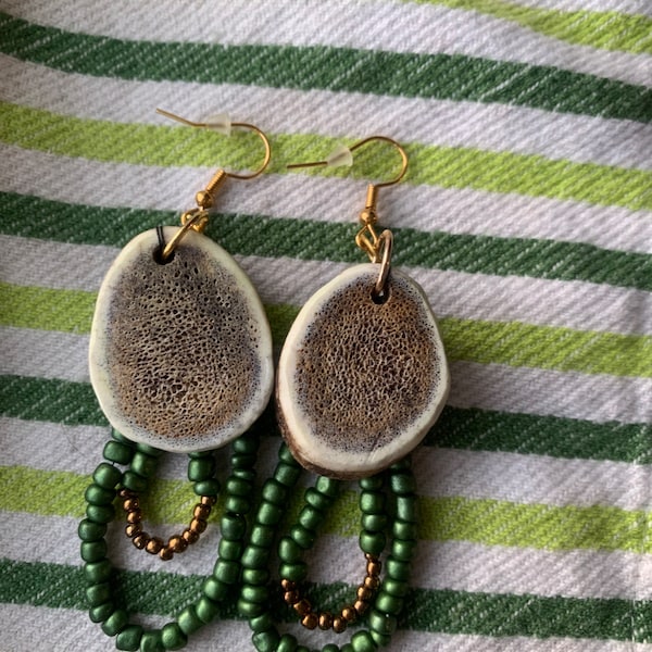 Imperfect beaded antler slice earrings