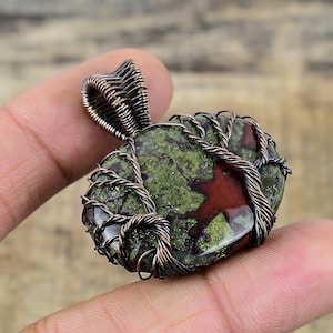 Double Tree of Life Dragon Blood Jasper Pendant Copper Wire Wrapped Pendant Dragon Blood Jasper Gemstone Pendant Gift For Her Jasper Jewelry