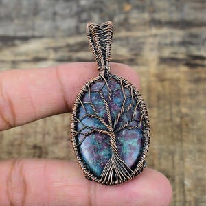 Tree of Life Ruby Kyanite Pendant Copper Wire Wrapped Pendant Ruby Kyanite Gemstone Pendant Handmade Designer Boho Jewelry Gift For Her
