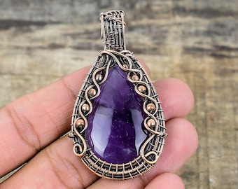 Amethyst Pendant Copper Wire Wrapped Pendant Amethyst Gemstone Pendant Handmade Designer Boho Jewelry Anniversary Gift For Her Mother