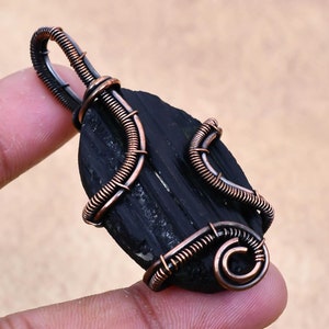 Black Tourmaline Rough Pendant Copper Wire Wrapped Pendant Tourmaline Gemstone Pendant Handmade Tourmaline Jewelry For Birthday Gifts