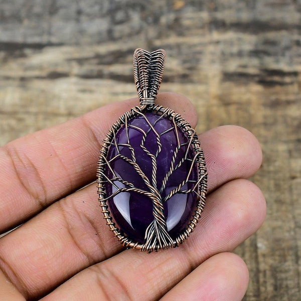 Tree of Life Amethyst Pendant Copper Wire Wrapped Pendant Amethyst Gemstone Pendant Gift For Her Mother Handmade Jewelry Amethyst Jewelry