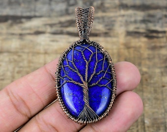 Arbre de vie Lapis lazuli pendentif fil de cuivre enveloppé pendentif Lapis lazuli pierres précieuses pendentif cadeau pour elle bijoux faits main bijoux lapis