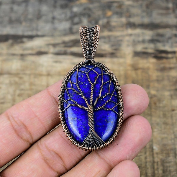 Tree of Life Lapis Lazuli Pendant Copper Wire Wrapped Pendant Lapis Lazuli Gemstone Pendant Gift For Her Handmade Jewelry Lapis Jewelry