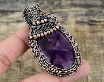 Amethyst Pendant Copper Wire Wrapped Pendant Amethyst Gemstone Pendant Copper Jewelry Gift For Her Mother Handmade Designer Jewelry