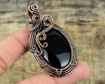 Black Onyx Pendant Copper Wire Wrapped Pendant Black Onyx Gemstone Pendant Christmas Gift For Her Handmade Pendant Jewelry Onyx Jewelry
