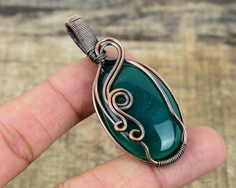 Green Onyx Pendant Copper Wire Wrapped Pendant Green Onyx Gemstone Pendant Copper Jewelry Handmade Jewelry Green Onyx Jewelry Gifts for Mom