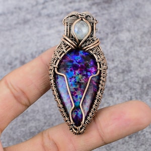 Multi Feuer Labradorit & Mondstein Anhänger Kupfer Draht gewickelt Anhänger Edelstein Anhänger Kupfer Schmuck Handgemachte Anhänger Geburtstag Geschenke