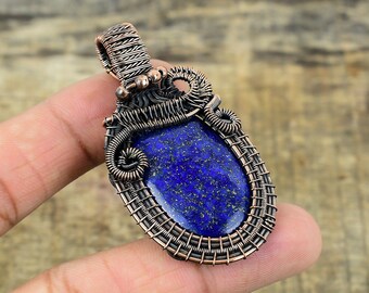 Lapis Lazuli Pendant Copper Wire Wrapped Pendant Lapis Lazuli Gemstone Pendant Copper Jewelry Gift For Her Handmade Jewelry Lapis Jewelry