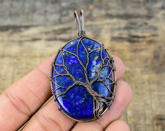 Tree of Life Lapis Lazuli Pendant Copper Wire Wrapped Pendant Lapis Lazuli Gemstone Pendant Gift For Her Handmade Jewelry Lapis Jewelry