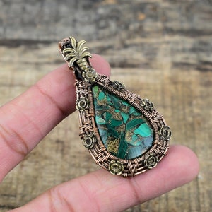 Copper Malachite Pendant Copper Wire Wrapped Pendant Malachite Gemstone Pendant Handmade Pendant Jewelry Malachite Jewelry Birthday Gifts