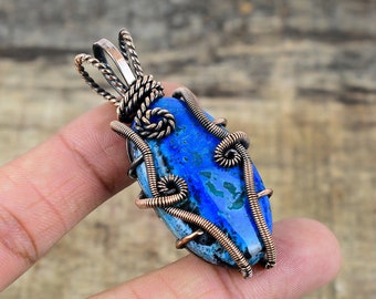 Azurite Pendant Copper Wire Wrapped Pendant Azurite Gemstone Pendant Necklace Gift For Her Mother Handmade Pendant Jewelry Azurite Jewelry