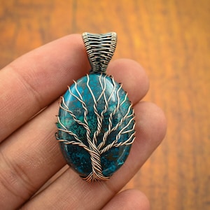 Tree of Life Chrysocolla Copper Wire Wrapped Pendant Gemstone Pendant Copper Wire Jewelry Handmade Jewelry Pendant, Gift For Mom